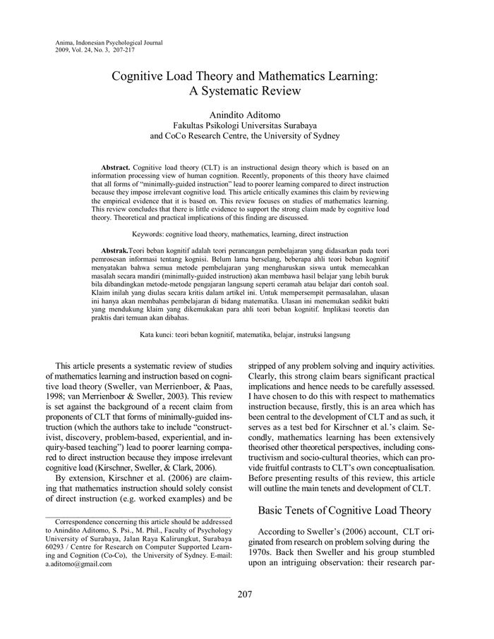 First page of Cognitive Load Theory and Mathematics Learning