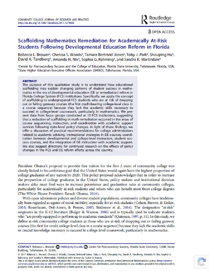 First page of Scaffolding Mathematics Remediation