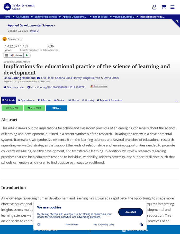 First page of Science of Learning and Development Implications