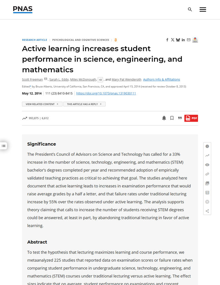First page of Active Learning Increases Student Performance in STEM